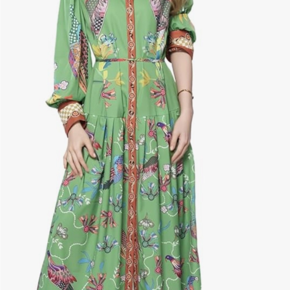 Chic Green Patterned Maxi Dress - Picture 8 of 10